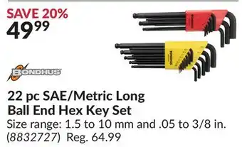 Princess Auto Bondhus 22 pc SAE/Metric Long Ball End Hex Key Set offer