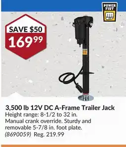 Princess Auto 3,500 lb 12V DC A-Frame Trailer Jack offer