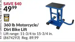 Princess Auto 360 lb Motorcycle/Dirt Bike Lift Lift range offer