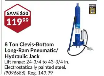 Princess Auto Power Fist 8 Ton Clevis-Bottom Long-Ram Pneumatic/ Hydraulic Jack offer
