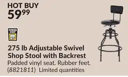 Princess Auto 275 lb Adjustable Swivel Shop Stool with Backrest offer