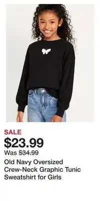 Old Navy Old Navy Oversized Crew-Neck Graphic Tunic Sweatshirt for Girls offer