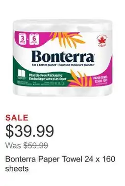 Costco Bonterra Paper Towel 24 x 160 sheets offer