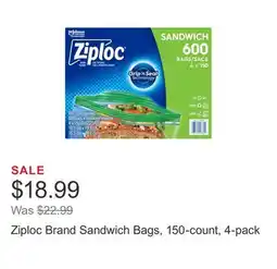 Costco Ziploc Brand Sandwich Bags, 150-count, 4-pack offer