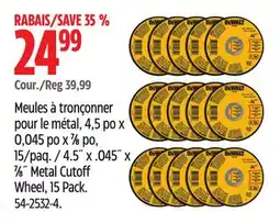 Canadian Tire DEWALT 4.5 x .045 x 7⁄8 Metal Cutoff Wheel, 15 Pack offer