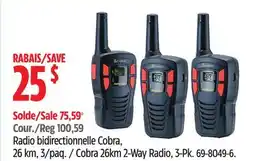 Canadian Tire Cobra 26km 2-Way Radio, 3-Pk offer