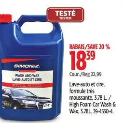 Canadian Tire Simoniz High foam car wash & wax 3.78L offer