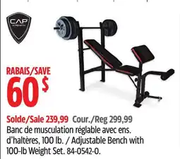 Canadian Tire Cap Barbell Adjustable Bench with 100-lb Weight Set offer
