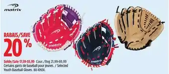 Canadian Tire Matrix Selected Youth Baseball Gloves offer
