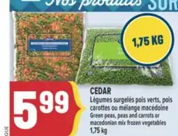 Marché Adonis CEDAR LÉGUMES SURGELÉS POIS VERTS, POIS CAROTTES OU MÉLANGE MACÉDOINE | GREEN PEAS, PEAS AND CARROTS OR MACEDONIAN MIX FROZEN offer