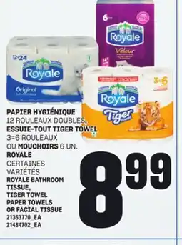 Provigo PAPIER HYGIÉNIQUE 12 ROULEAUX DOUBLES ESSUIE-TOUT TIGER TOWEL 3=6 ROULEAUX OU MOUCHOIRS ROYALE offer