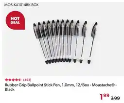 123Ink Rubber Grip Ballpoint Stick Pen, 1.0mm, 12/Box - Moustache - Black offer