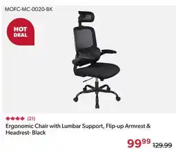 Shopper+ Ergonomic Chair with Lumbar Support, Flip-up Armrest & Headrest- Black offer