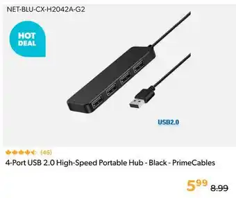 Primecables 4-Port USB 2.0 High-Speed Portable Hub - Black - PrimeCables offer