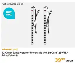 Shopper+ 12-Outlet Surge Protector Power Strip with 5ft Cord 125V/15A - PrimeCables offer