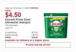 Costco Cascade Power Clean dishwasher detergent offer