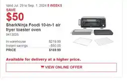 Costco Shark ninja foodi 10-in-1 air fryer toaster oven offer