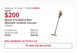 Costco Dyson V12 Detect Slim Absolute cordless vacuum offer