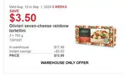 Costco Olivieri seven-cheese rainbow tortellini offer
