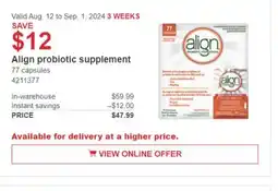 Costco Align probiotic supplement offer