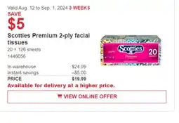 Costco Scotties Premium 2-ply facial tissues offer