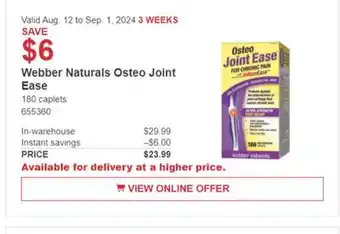 Costco Webber Naturals Osteo Joint Ease offer