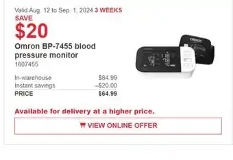 Costco Omron BP-7455 Blood pressure monitor offer