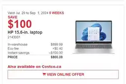 Costco HP 15.6-in. Laptop offer