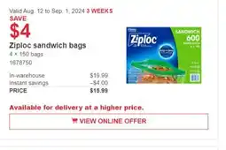 Costco Ziploc sandwich bags offer