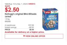 Costco Kellog's original mini-wheats cereal offer