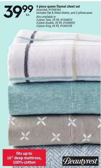 Giant Tiger 4 piece queen flannel sheet set offer