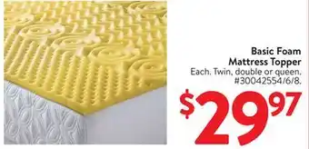 Walmart Basic Foam Mattress Topper offer