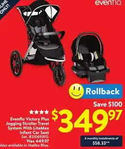 Walmart Evenflo Victory Plus Jogging Stroller Travel System with LiteMax Infant Car Seat offer