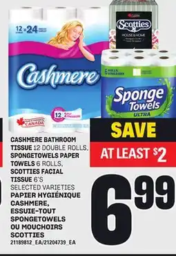 Independent Grocer CASHMERE BATHROOM 12 DOUBLE ROLLS, SPONGETOWELS PAPER 6 ROLLS, SCOTTIES FACIAL TISSUE 6'S offer