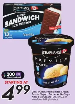 Sobeys CHAPMAN'S Premium Ice Cream, Frozen Yogurt, Sorbet or No Sugar Added Ice Cream offer