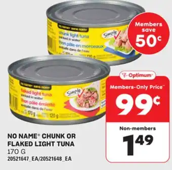 Loblaws NO NAME CHUNK OR FLAKED LIGHT TUNA, 170 G offer