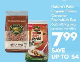 Longo's Nature's Path Organic Flakes, Cereal or EnviroKidz Eco 650-907g pkg offer