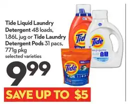 Longo's Tide Liquid Laundry Detergent 48 loads, 1.86L jug or Tide Laundry Detergent Pods 31 pacs, 771g pkg offer
