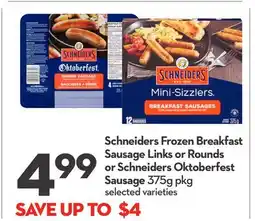 Longo's Schneiders Frozen Breakfast Sausage Links or Rounds or Schneiders Oktoberfest Sausage 375g pkg offer