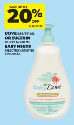 Real Canadian Superstore DOVE, 384/591 ML OR EUCERIN, 85-297 G/500 ML BABY NEEDS offer
