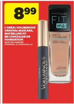 Real Canadian Superstore L'ORÉAL VOLUMINOUS ORIGINAL MASCARA, MAYBELLINE FIT ME CONCEALER OR FOUNDATION offer