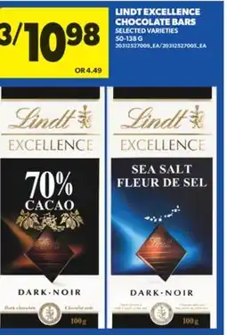 Real Canadian Superstore LINDT EXCELLENCE CHOCOLATE BARS, 50-138 G offer