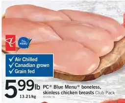 Fortinos PC BLUE MENU BONELESS, SKINLESS CHICKEN BREASTS offer