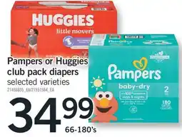 Fortinos PAMPERS OR HUGGIES CLUB PACK DIAPERS, 66-180's offer