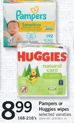 Fortinos PAMPERS OR HUGGIES WIPES, 168-216's offer