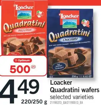 Fortinos LOACKER QUADRATINI WAFERS, 220/250 g offer