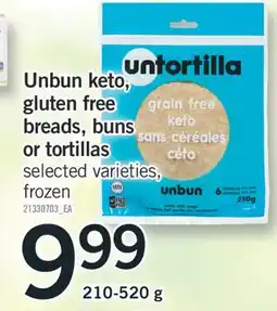 Fortinos UNBUN KETO, GLUTEN FREE BREADS, BUNS OR TORTILLAS, 210-520 g offer