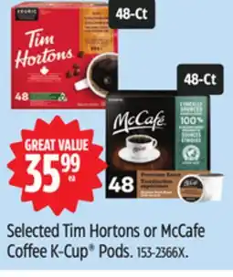 Canadian Tire Keurig Selected Tim Hortons or McCafe Coffee K-Cup Pods offer