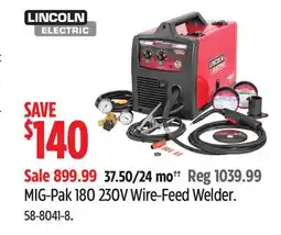 Canadian Tire LINCOLN MIG-Pak 180 230V Wire-Feed Welder offer