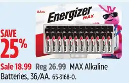 Canadian Tire Energizer MAX Alkaline Batteries, 36/AA offer